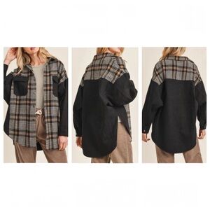 Perfect impression Oversized cotton plaid Black Denim shacket /Jacket- M